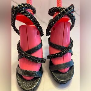 BCBG strappy heels.  Size 7.5.  Metallic gun metal color